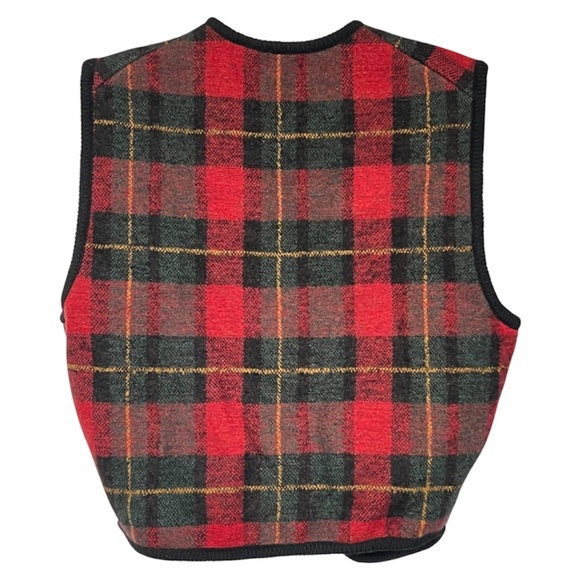 Structure Sweater Vest Size S Tartan Plaid Red Green Button Up 100% Wool Vintage - Picture 4 of 4